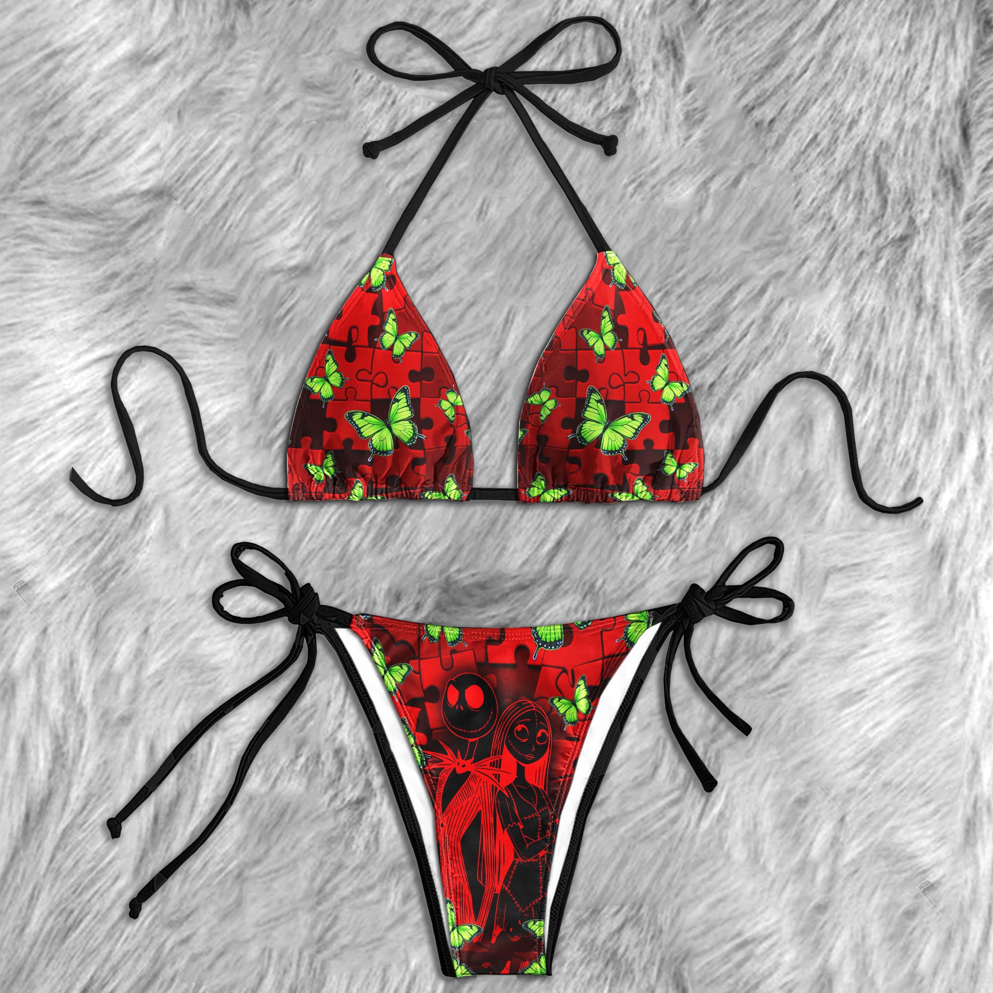 Neon Butterfly Night Skull Micro Triangle Bikini Swimsuit