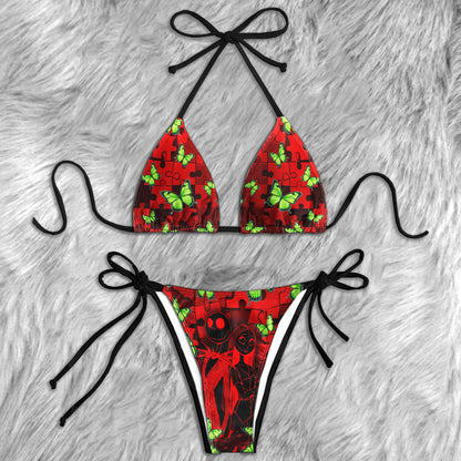 Neon Butterfly Night Skull Micro Triangle Bikini Swimsuit