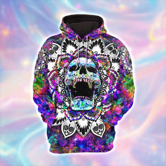 Women Hoodie and Leggings, Abstract Mandala Skull Outwear Pants Outfit