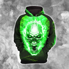 Green Skull Fire Art Combo Hoodie and Leggings - Dark and edgy matching set with skull designs for a unique and stylish look.