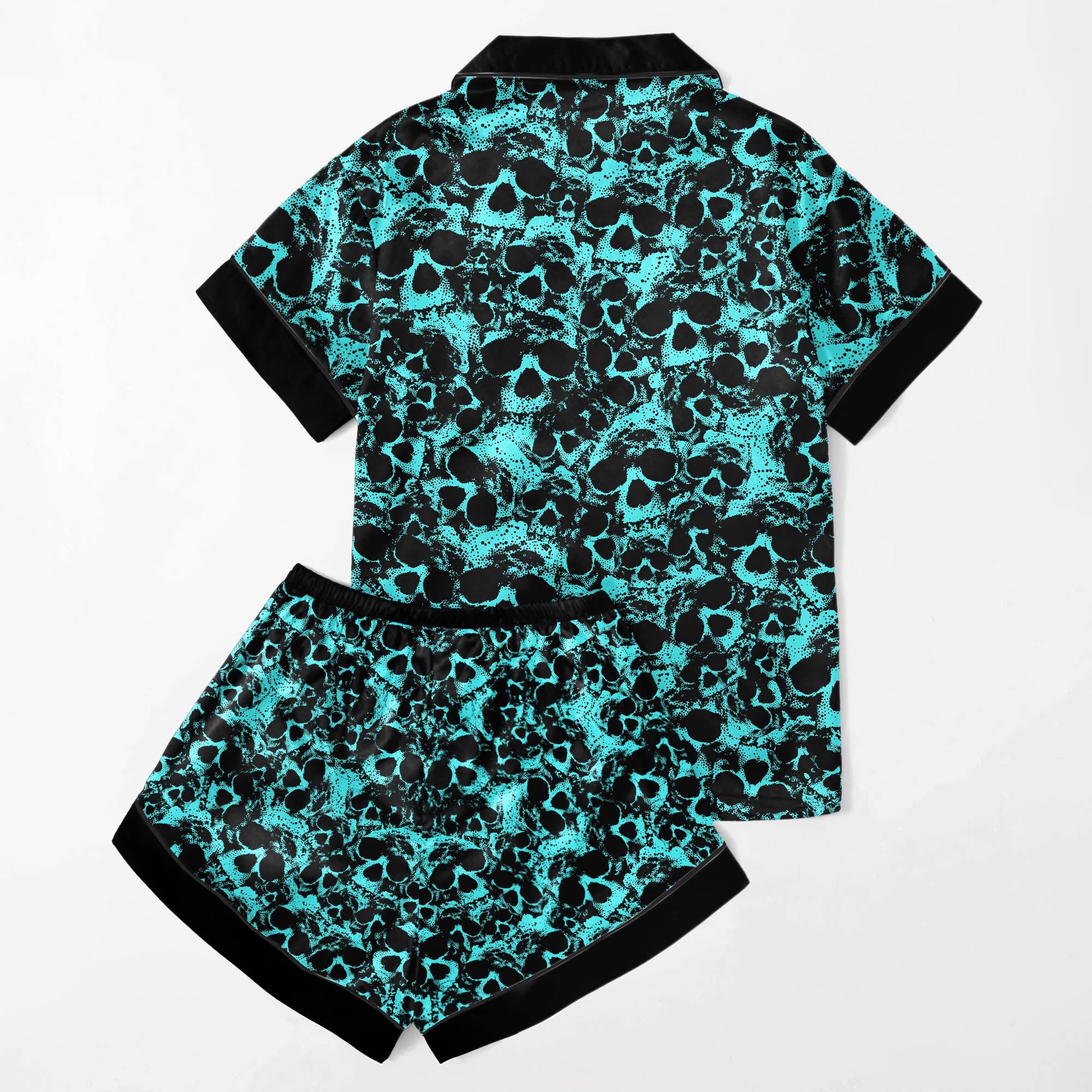 Cyan Skull Pattern Women's Pajama Sets Top Sleeve & Short Bottom