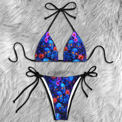 Neon Midnight Garden Skull Micro Triangle Bikini Swimsuit
