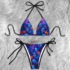 Neon Midnight Garden Skull Micro Triangle Bikini Swimsuit