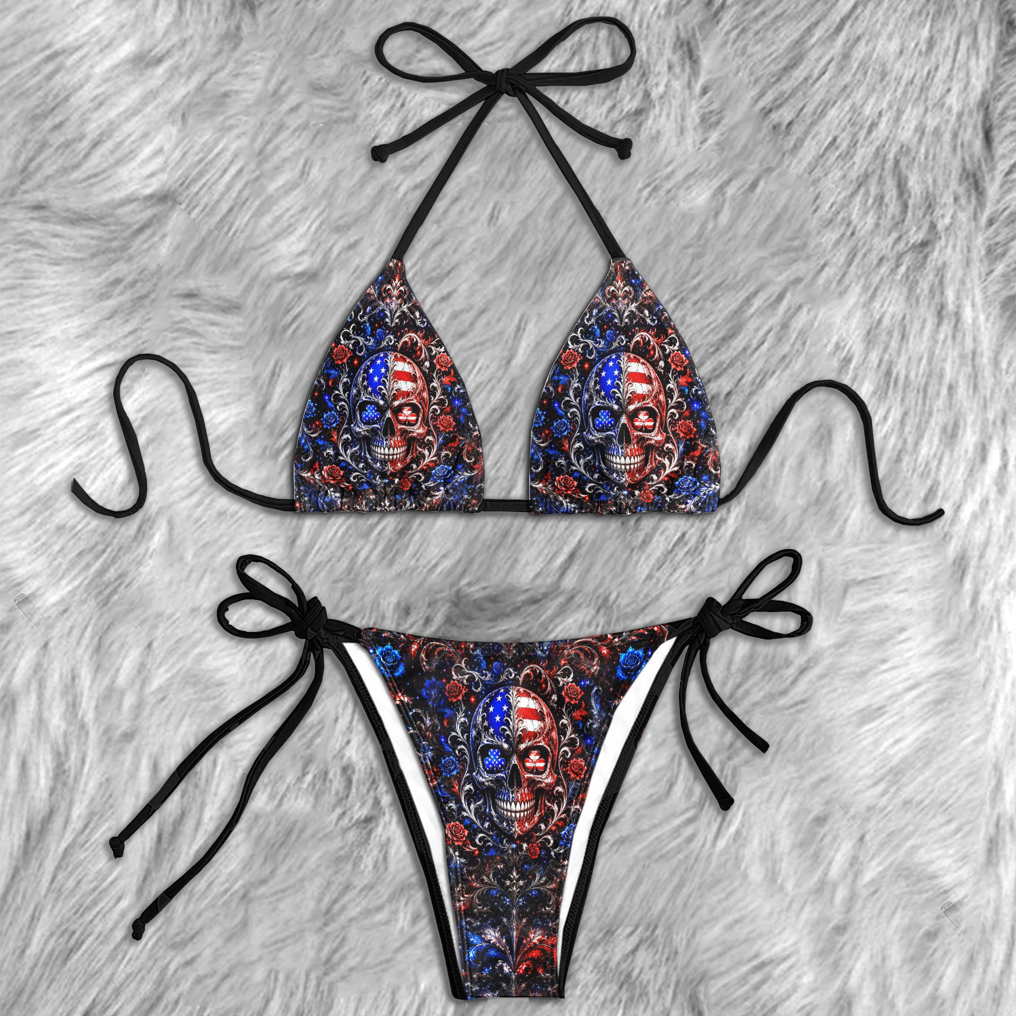 Patriotic Skull Art Micro Triangle Bikini Swimsuit