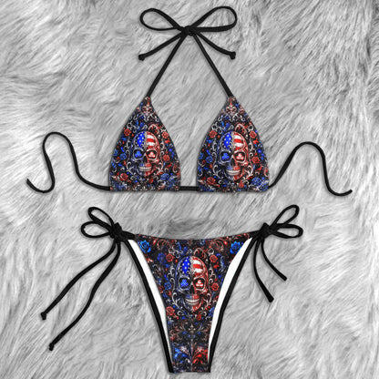 Patriotic Skull Art Micro Triangle Bikini Swimsuit