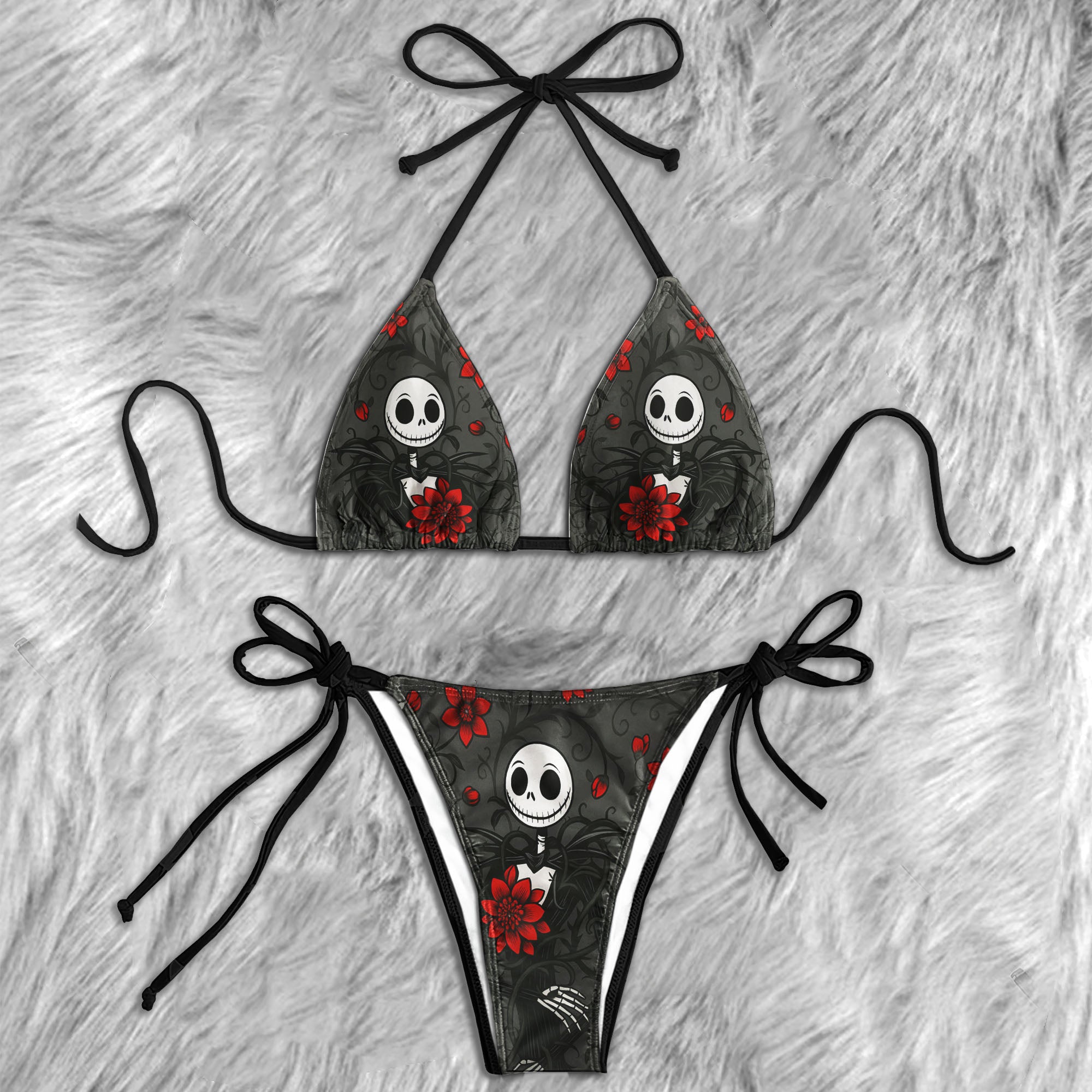 Grinning Red Bloom Micro Triangle Bikini Swimsuit