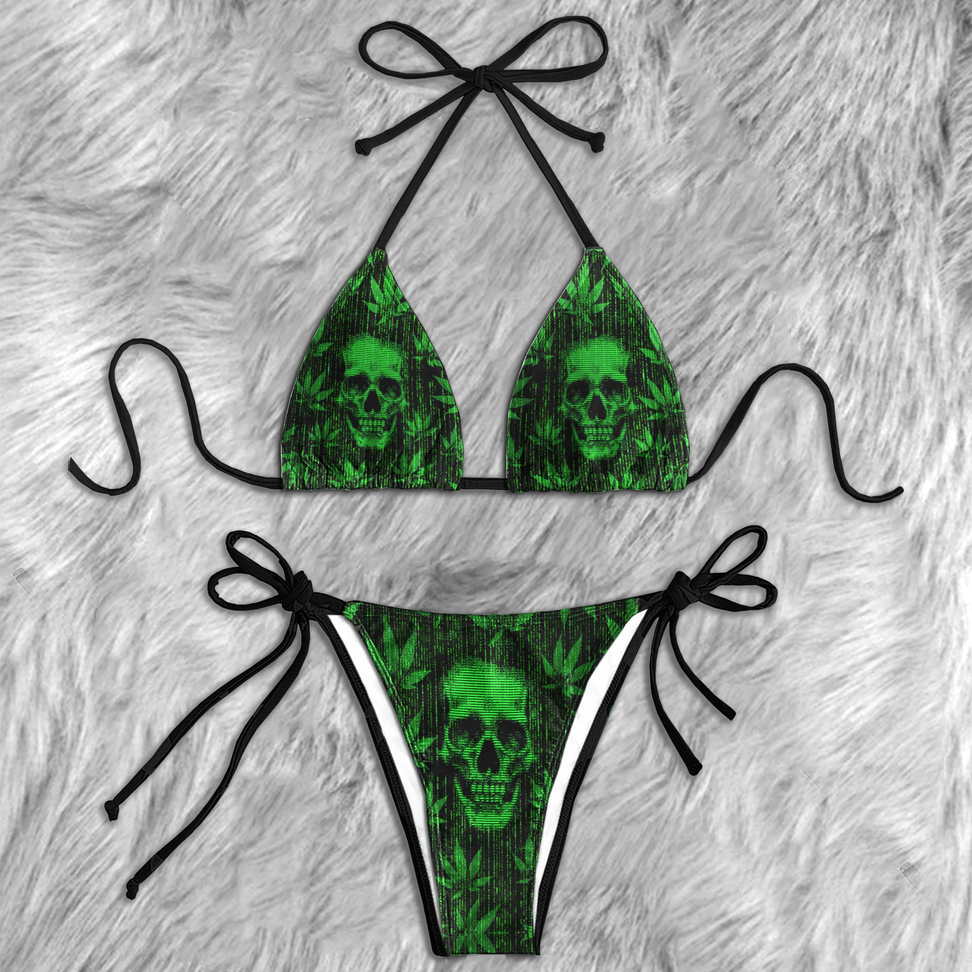 Cyber Matrix Skull Leaf Micro Triangle Bikini Swimsuit