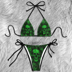 Cyber Matrix Skull Leaf Micro Triangle Bikini Swimsuit