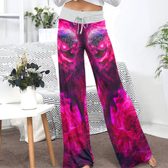 Pink Skull Fire Gothic Women's High-waisted Wide Leg Pants