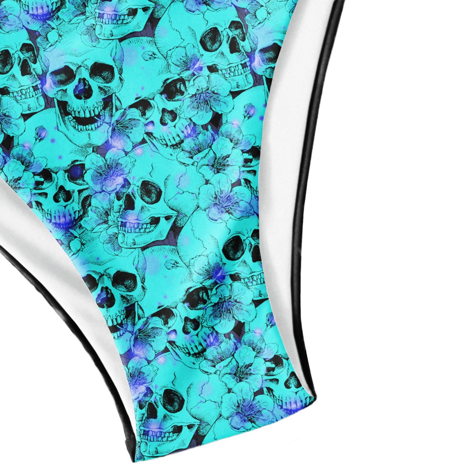 Cyan Blue Skull Pattern Micro Triangle Bikini Swimsuit - Wonder Skull