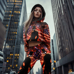 Women Hoodie and Leggings, Fiery Freedom Skull Gentleman Outwear Pants Outfit