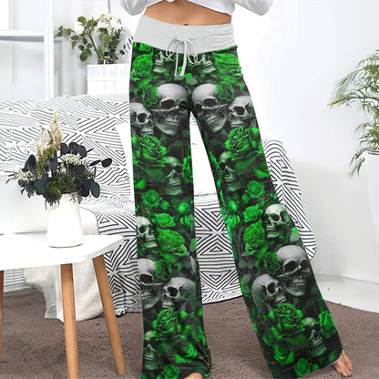 Gothic Skull Verdant Whisper Women's High-waisted Wide Leg Pants