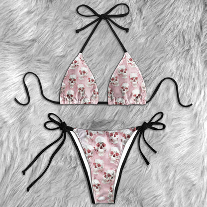 Soft Pink Metallic Skull Micro Triangle Bikini Swimsuit