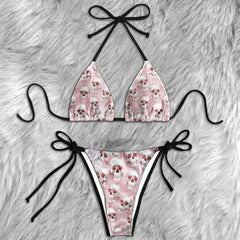 Soft Pink Metallic Skull Micro Triangle Bikini Swimsuit
