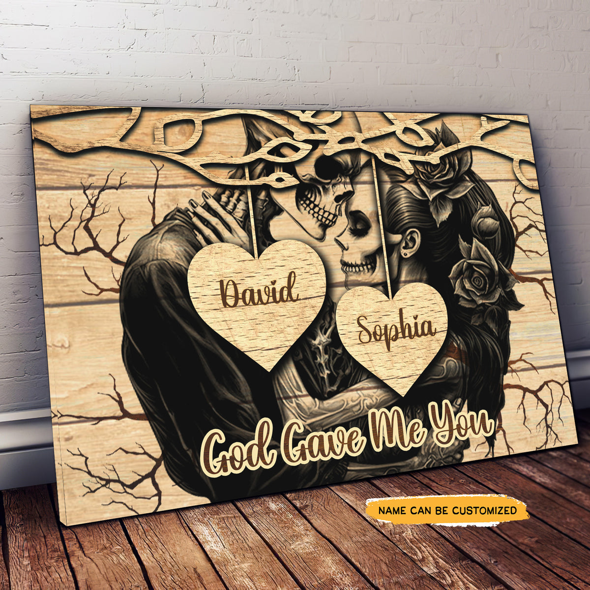 God Gave Me You - Custom Personalized Names Gothic Skull And Roses Canvas