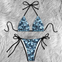Ethereal Frost Skull Rose Micro Triangle Bikini Swimsuit