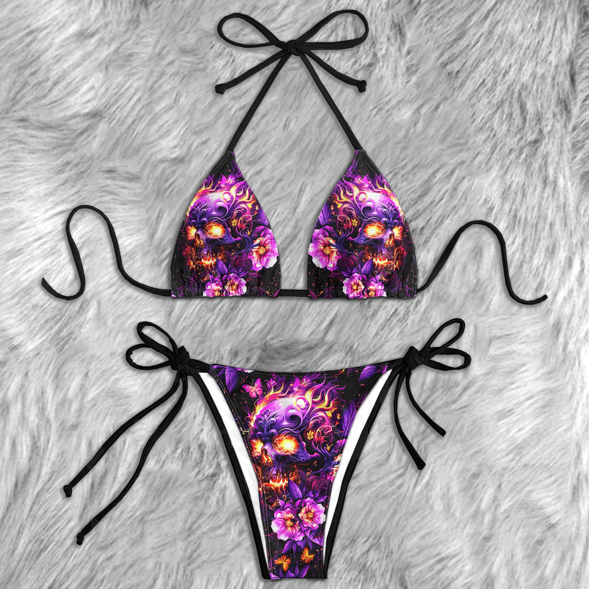 Purple Skull Fire Micro Triangle Bikini Swimsuit - Wonder Skull
