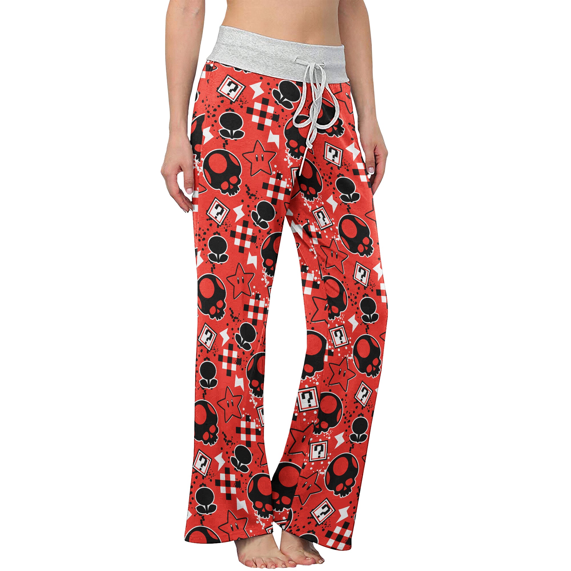 Red Skull Theme Women's High-waisted Wide Leg Pants | Wonder Skull