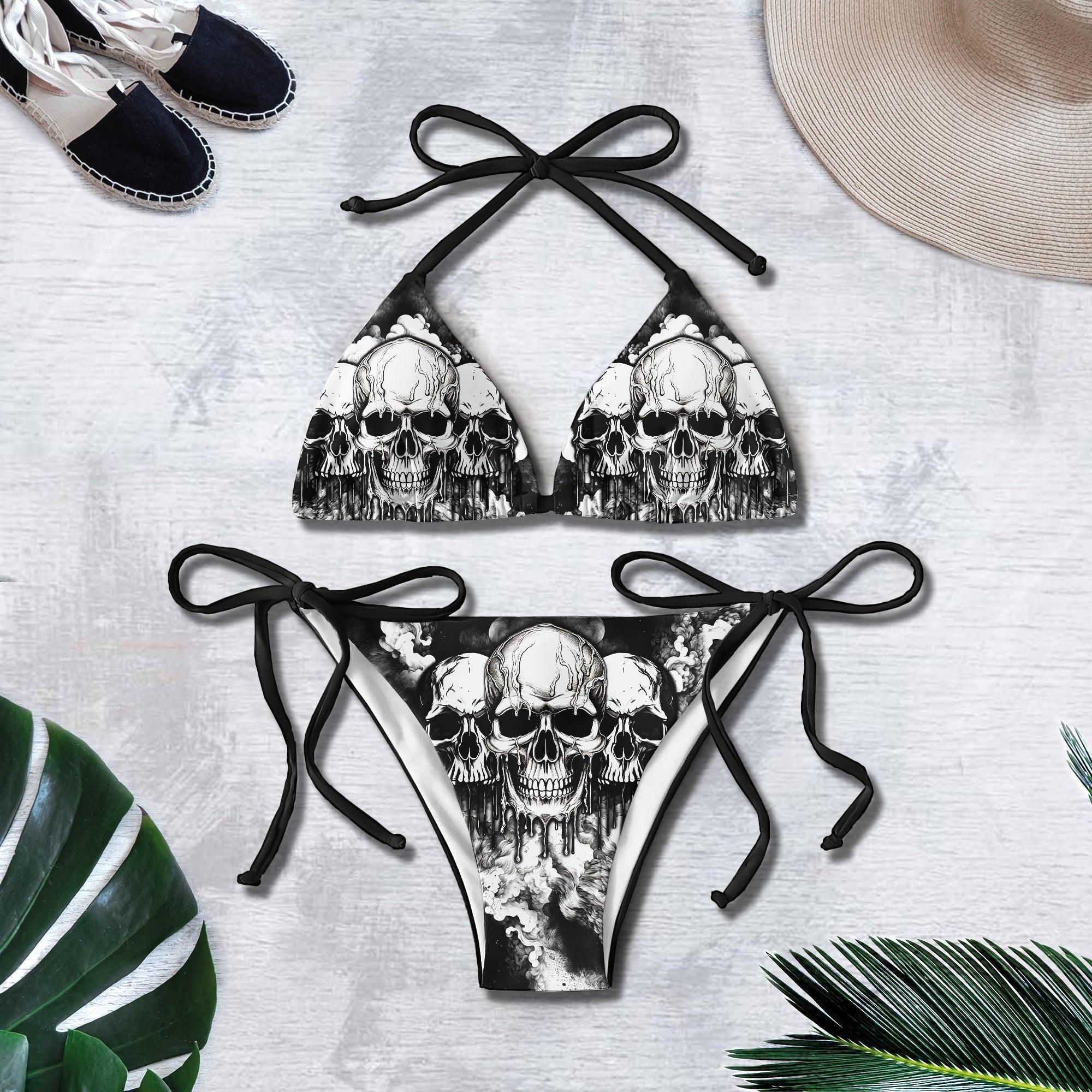Vintage Grey Skull Micro Triangle Bikini Swimsuit - Wonder Skull