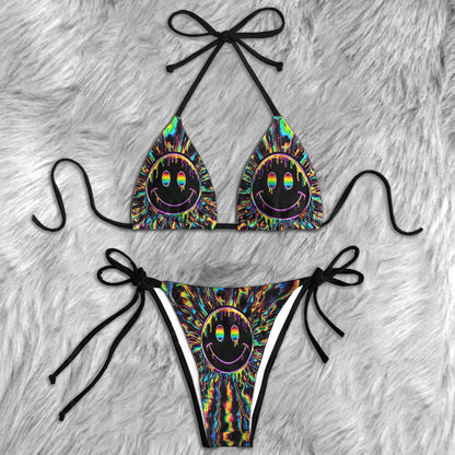 Psychedelic Neon Smile Micro Triangle Bikini Swimsuit