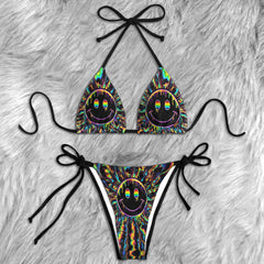 Psychedelic Neon Smile Micro Triangle Bikini Swimsuit