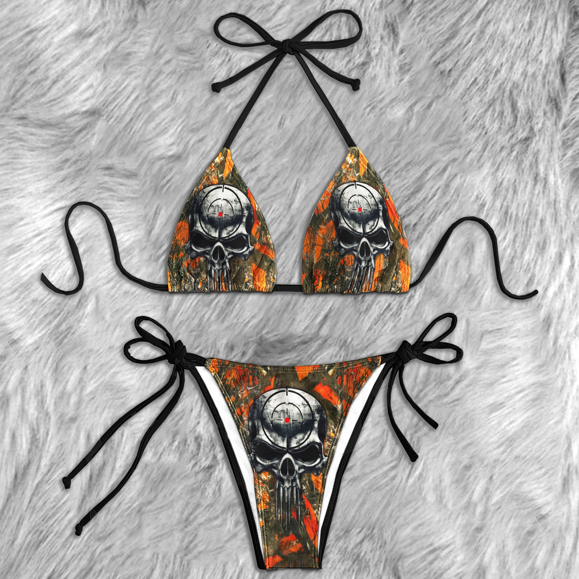 Orange Hunting Skull Micro Triangle Bikini Swimsuit - Wonder Skull