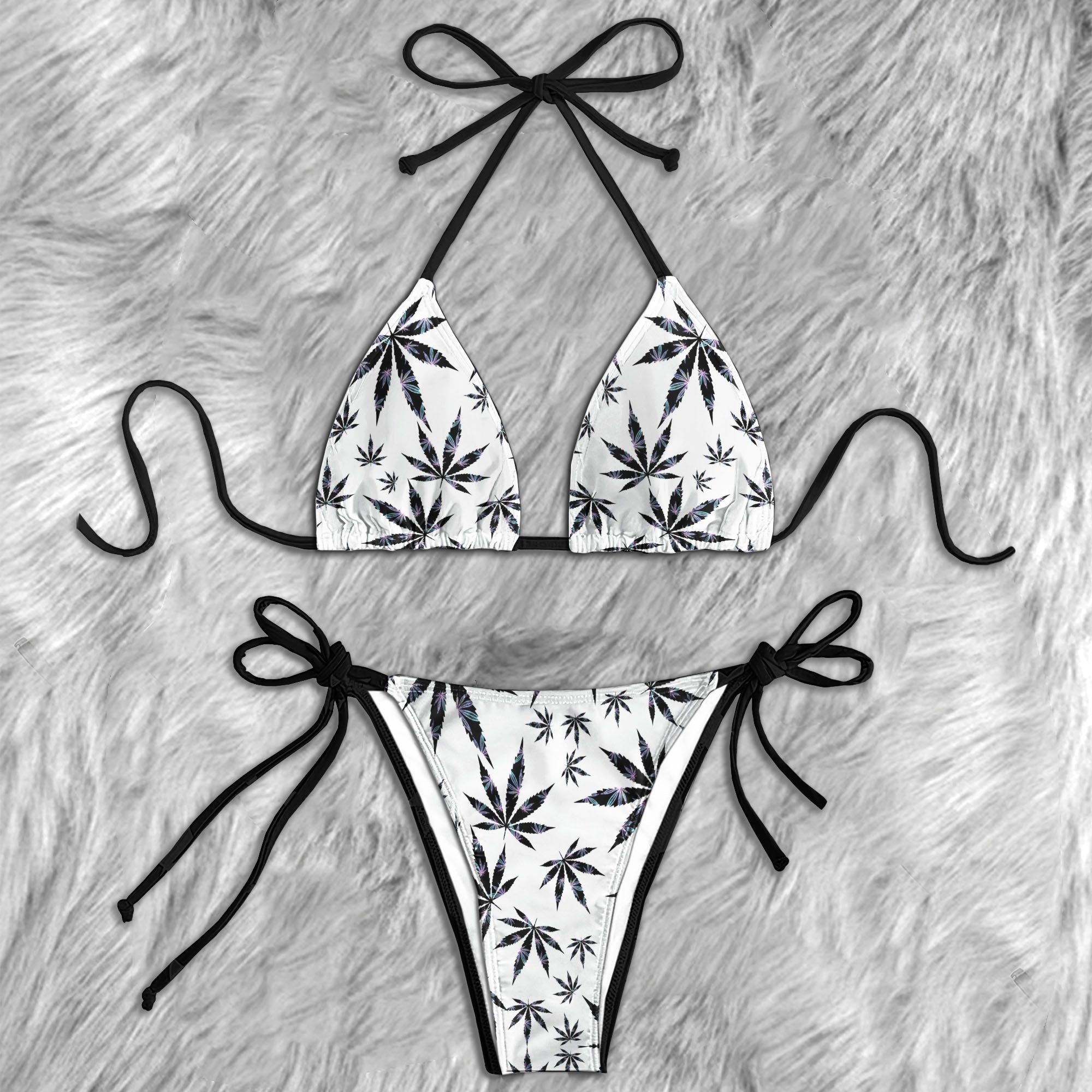 Dark Leaves White Burst Micro Triangle Bikini Swimsuit