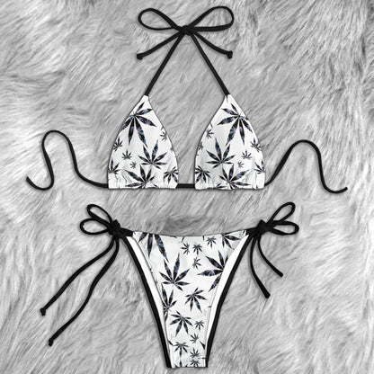 Dark Leaves White Burst Micro Triangle Bikini Swimsuit