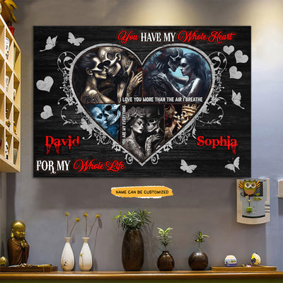My Whole Heart - Custom Personalized Names Gothic Skull And Roses Canvas