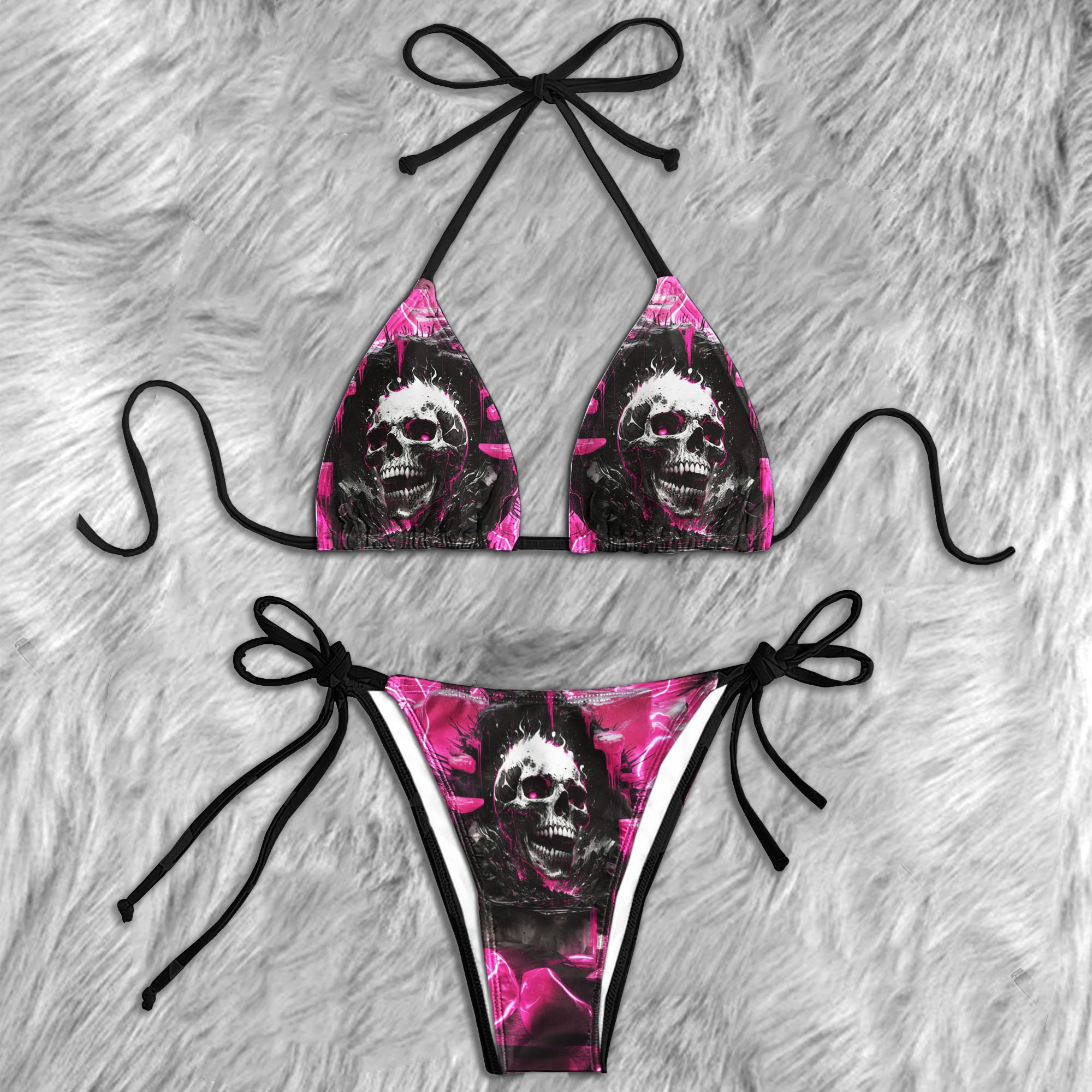Electric Magenta Skull Micro Triangle Bikini Swimsuit