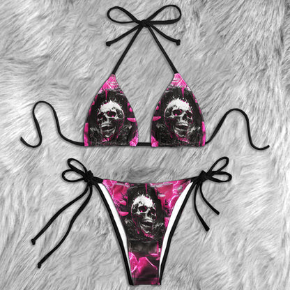 Electric Magenta Skull Micro Triangle Bikini Swimsuit