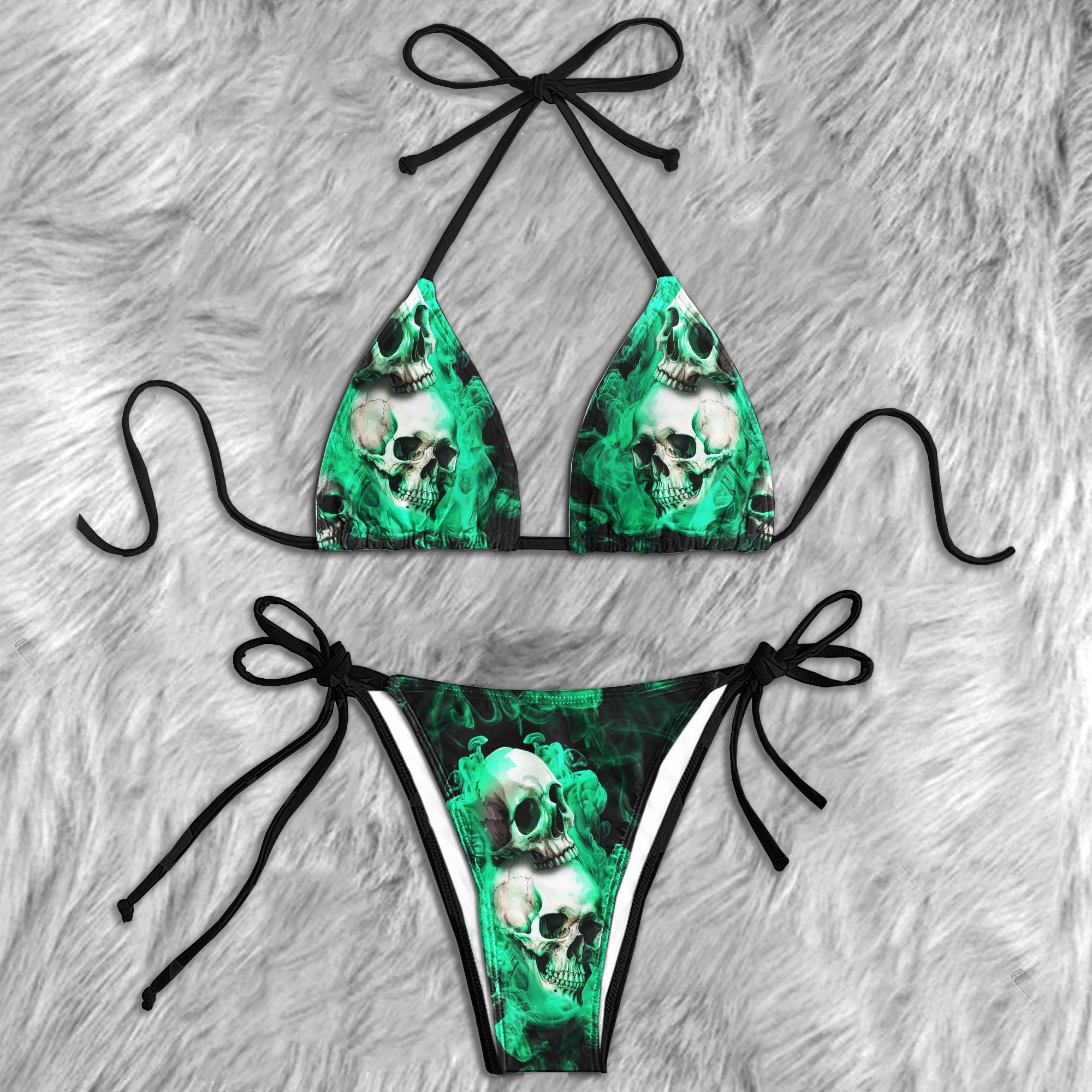 Green Skull Smoke Art Micro Triangle Bikini Swimsuit
