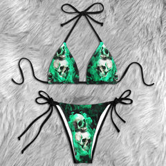 Green Skull Smoke Art Micro Triangle Bikini Swimsuit