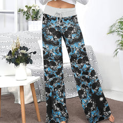 Baroque Blue Skull Swirl Women's High-waisted Wide Leg Pants