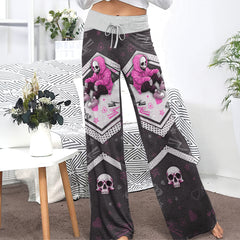 Pink Skeleton Art Pattern Lip Pattern Women's High-waisted Wide Leg Pants