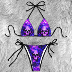 Purple Inferno Skull Art Micro Triangle Bikini Swimsuit