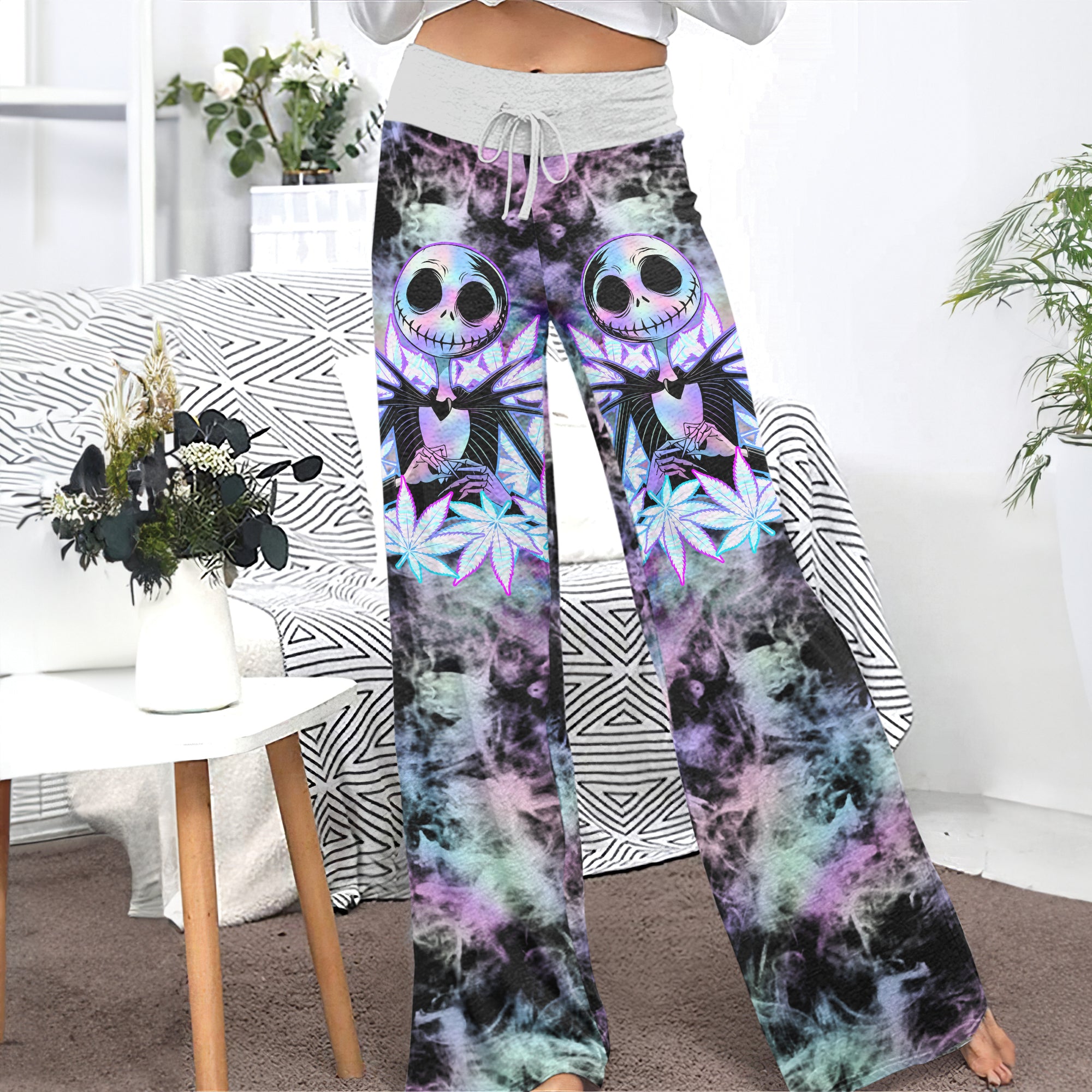 Creepy Skull Leaves Women's High-waisted Wide Leg Pants