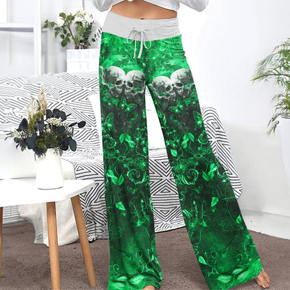 Green Skull Thorns Women's High-waisted Wide Leg Pants