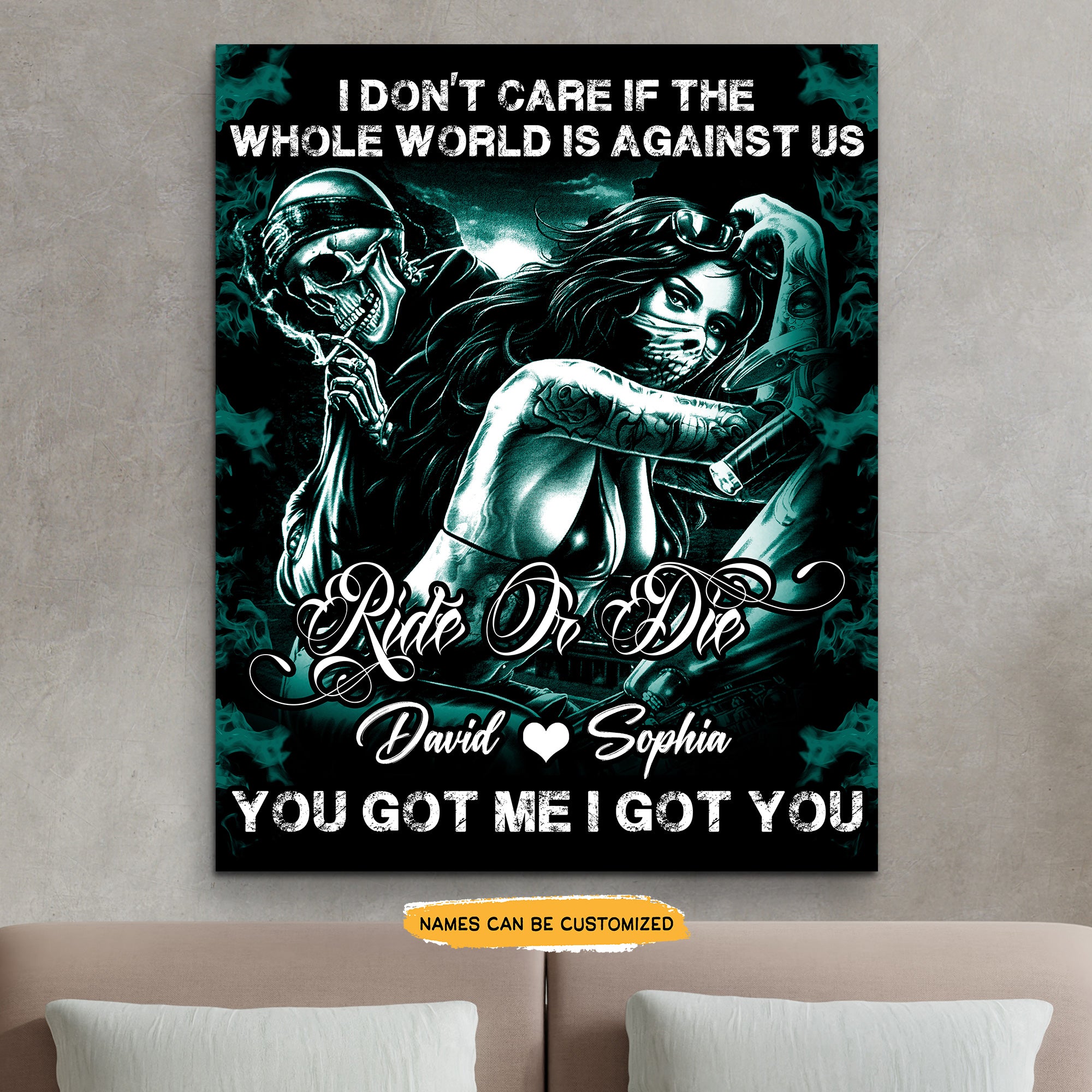 You Got Me Drive - Custom Personalized Names Gothic Skull And Roses Canvas