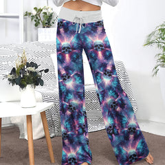 Galaxy Skull Butterfly Pattern Women's High-waisted Wide Leg Pants