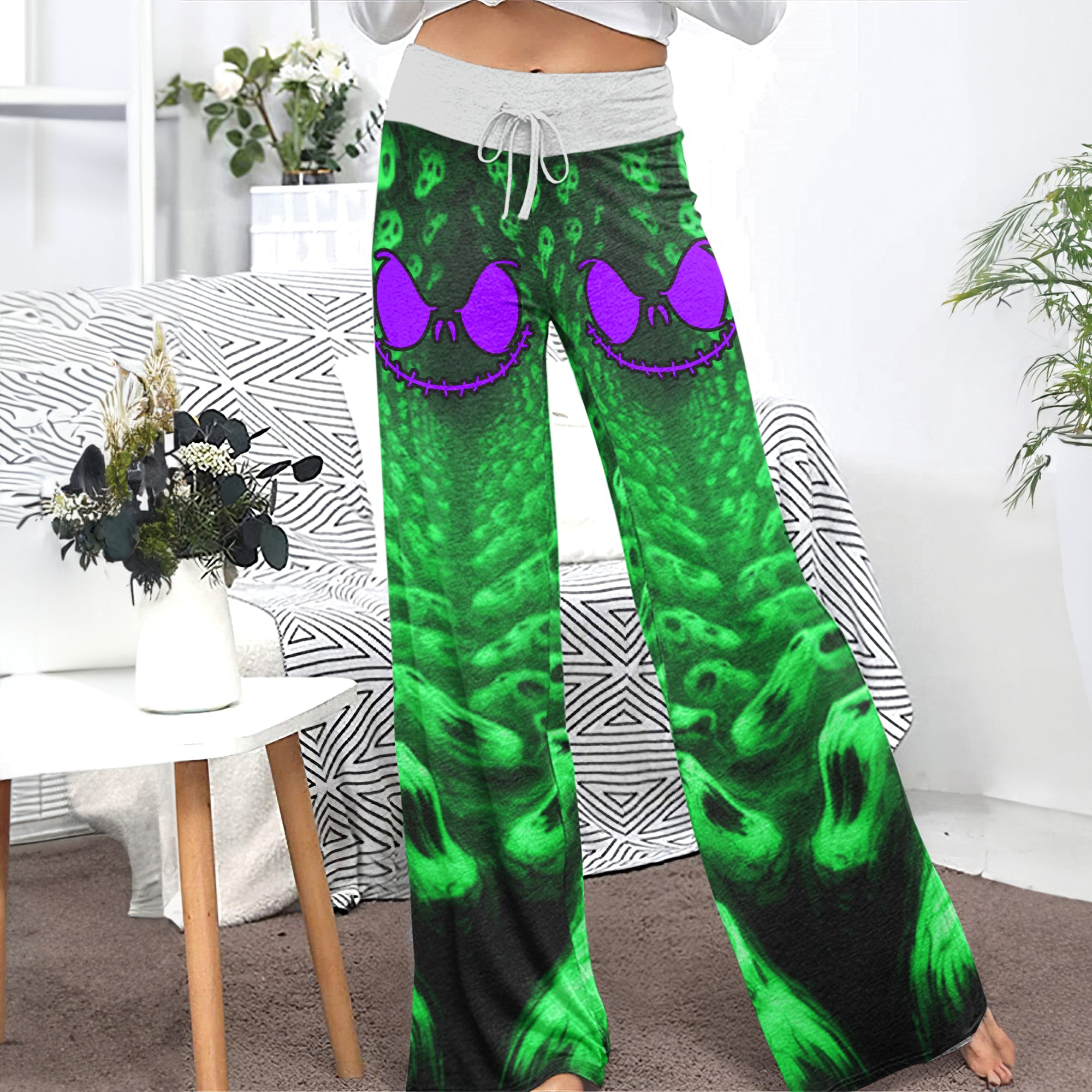 Infinite Neon Skull Art Women's High-waisted Wide Leg Pants