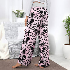 Pink Baby Skull Women's High-waisted Wide Leg Pants | Wonder Skull