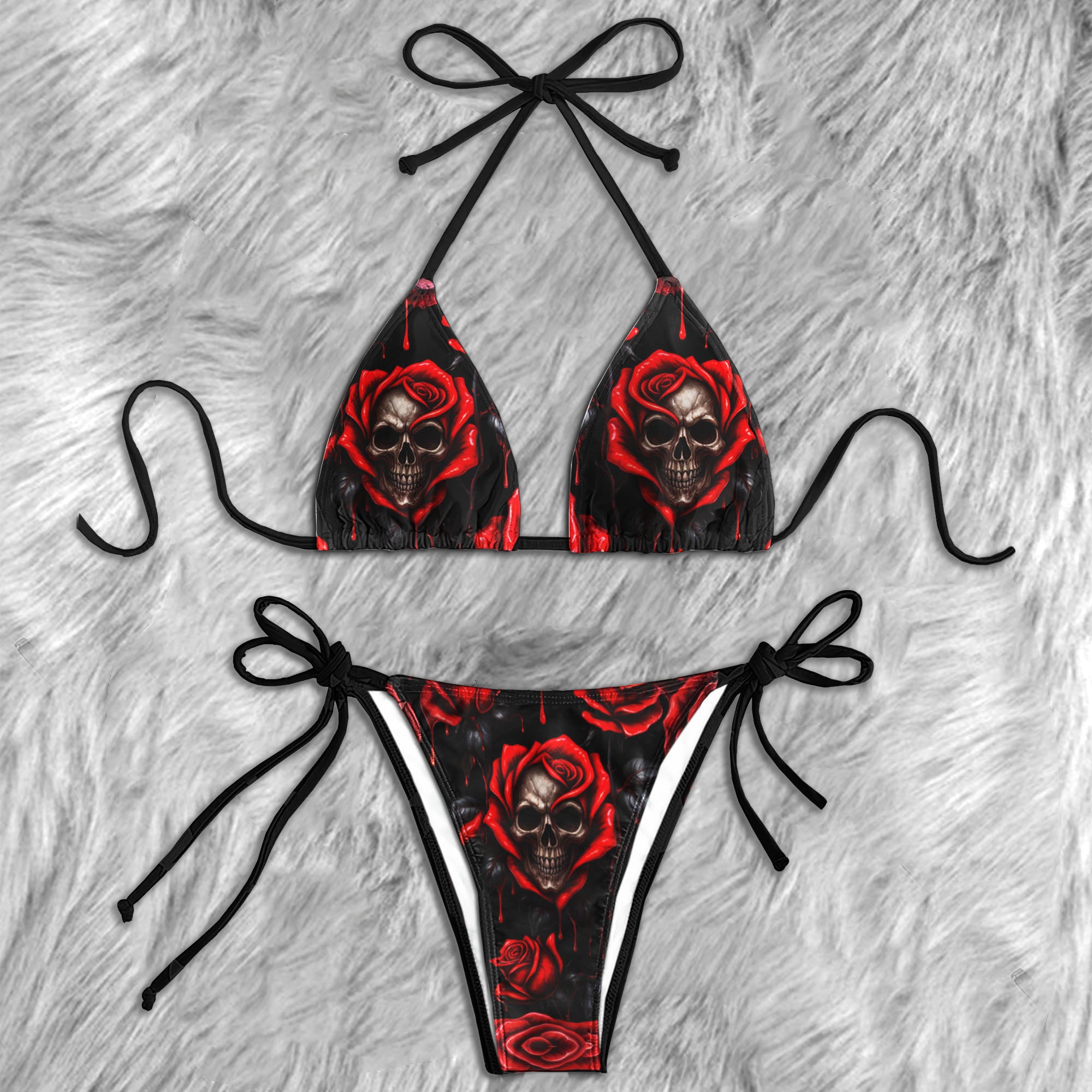 Gothic Rose Dark Skull Micro Triangle Bikini Swimsuit