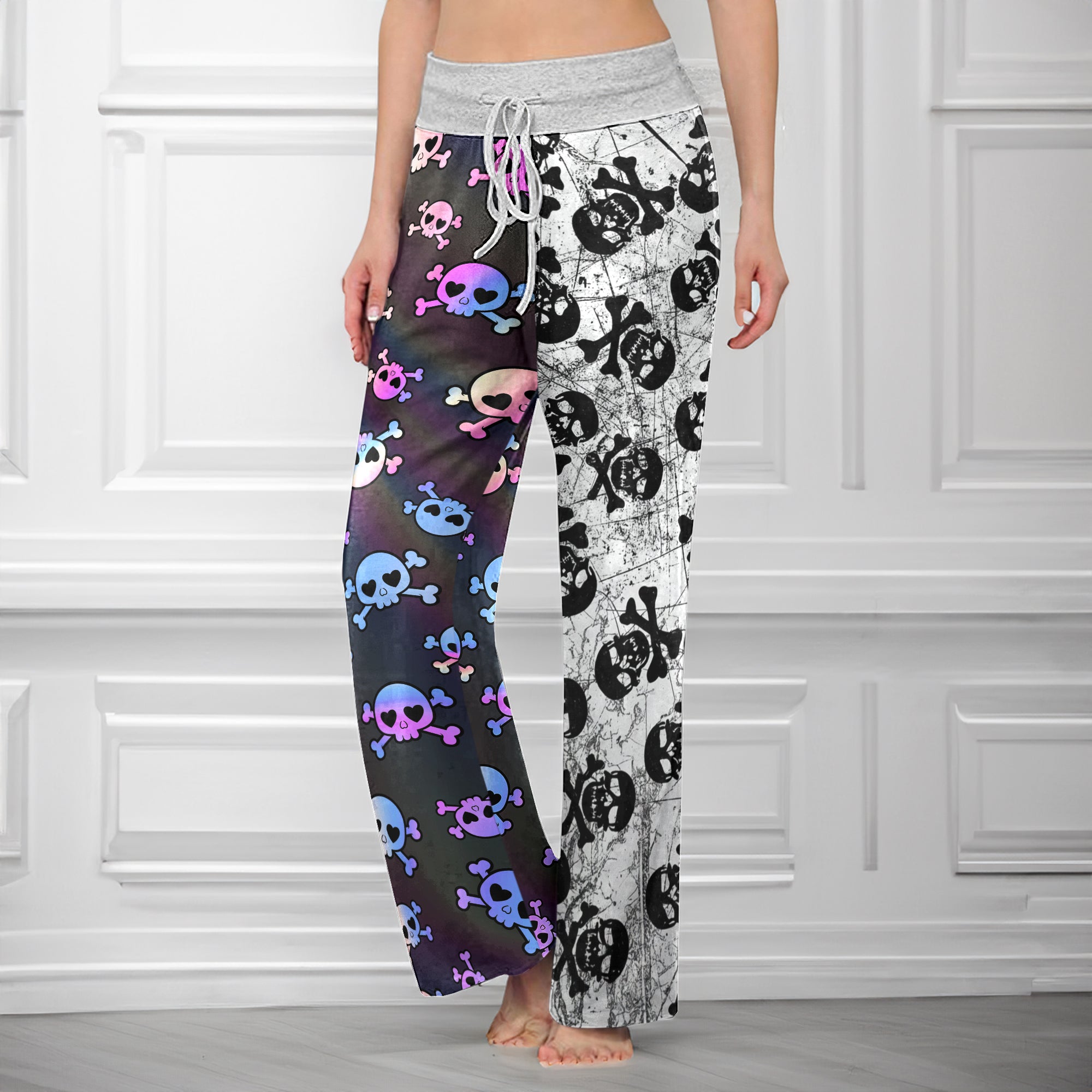 Retro Grunge & Pastel Skull Women's High-waisted Wide Leg Pants