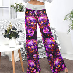 Violet Inferno Skulls Women's High-waisted Wide Leg Pants