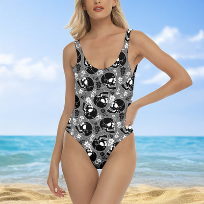 One Piece Bikini Gothic Skull Tapestry Pattern Print Swimwear