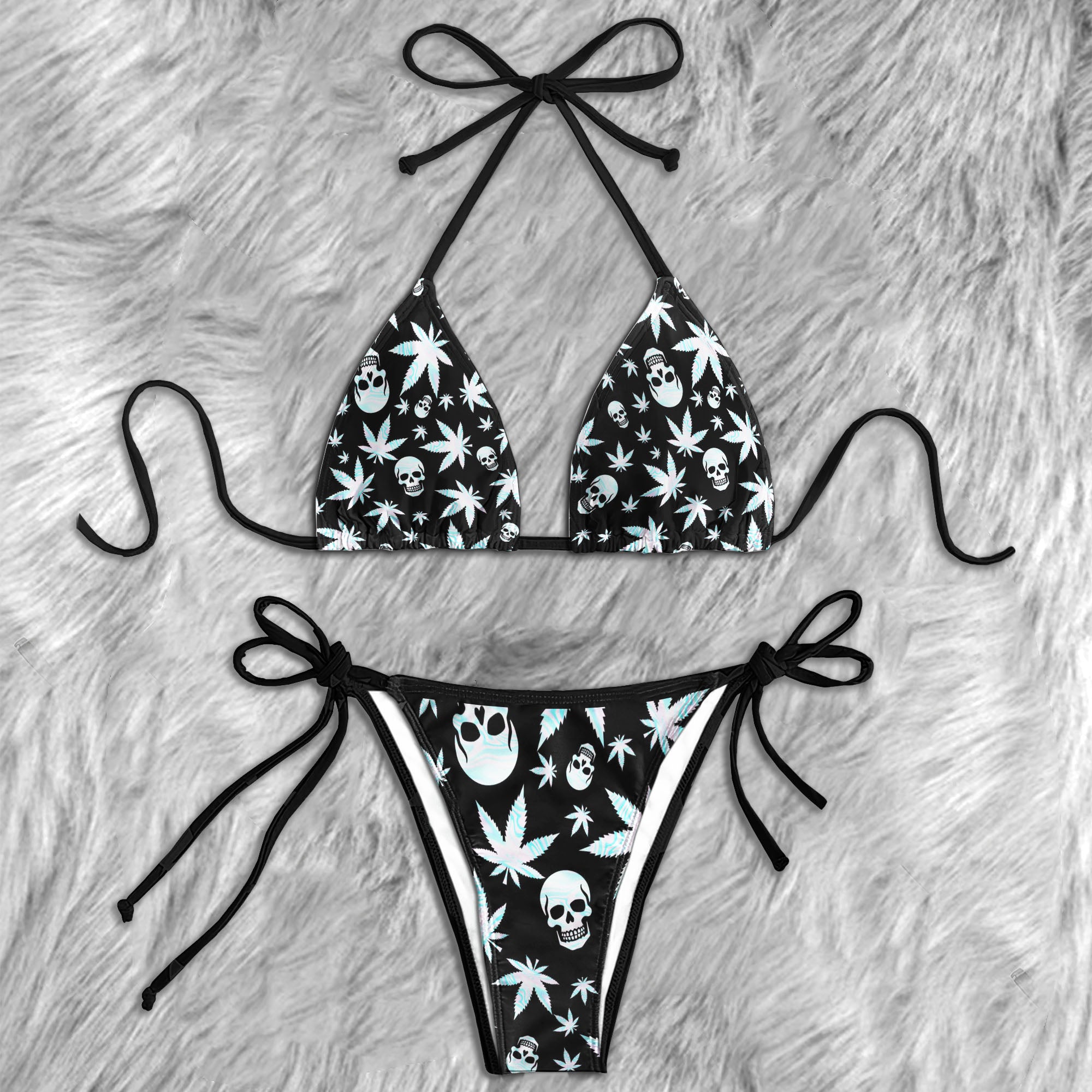 PsySkull Leaf Vibes Pattern Micro Triangle Bikini Swimsuit