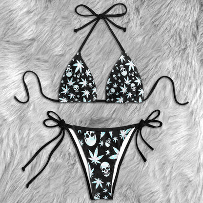 PsySkull Leaf Vibes Pattern Micro Triangle Bikini Swimsuit
