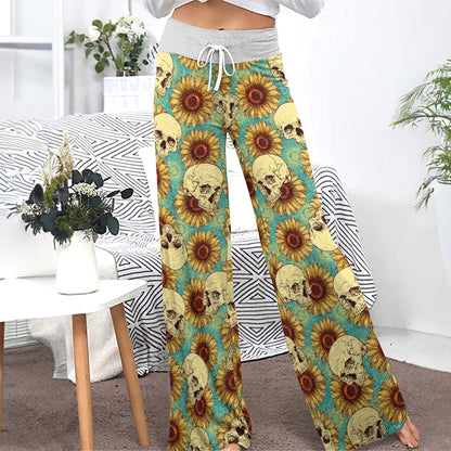 Floral Skulls Aesthetic Women's High-waisted Wide Leg Pants