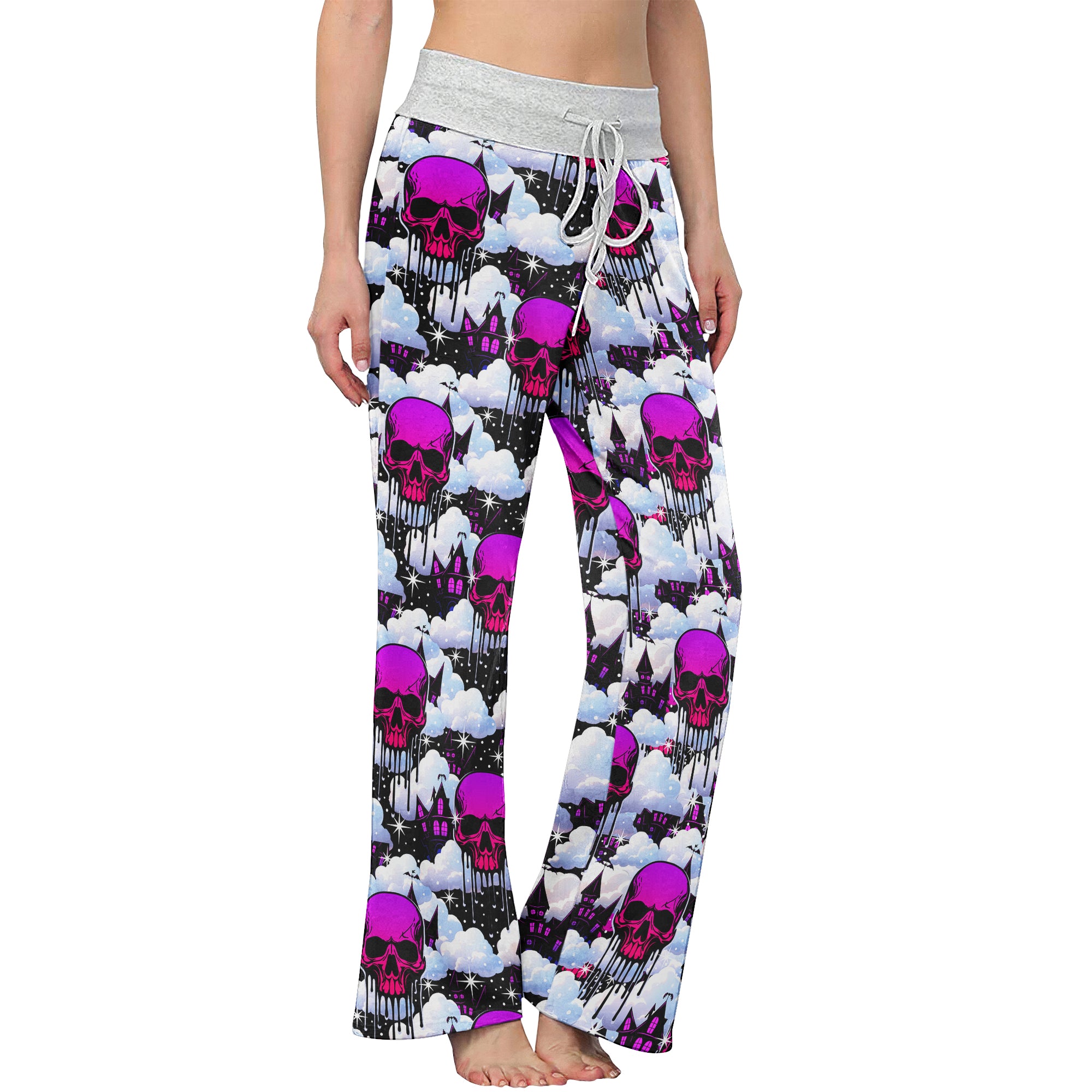 Purple Skull Cloud Women's High-waisted Wide Leg Pants | Wonder Skull
